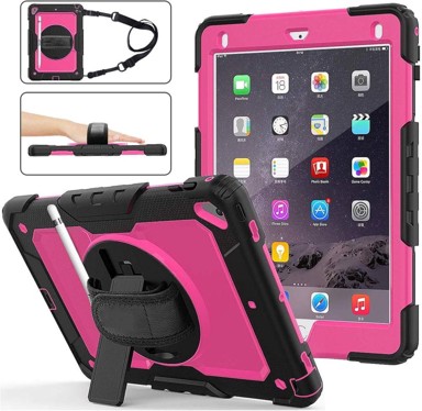 NIKCORP Zaštitna maska za iPad Mini 5/4 7,9" s rotirajućim stalkom i naramenicom trostruka zaštita, ružičasta